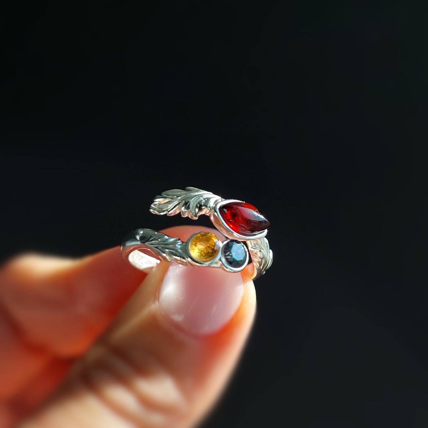 Natural birthstone ring for women with silver band and yellow citrine accent