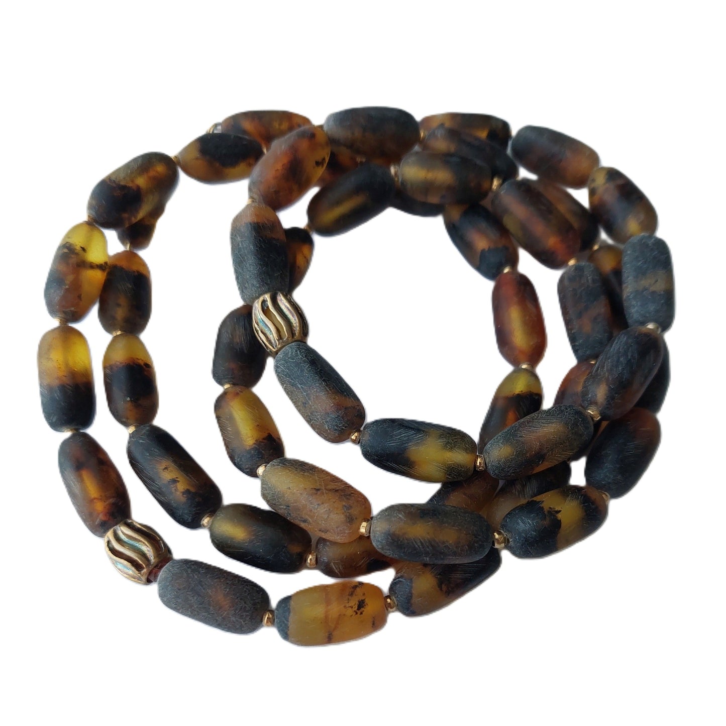 Long Baltic Amber Necklace – Matte Beads & Gold-Plated Silver 925