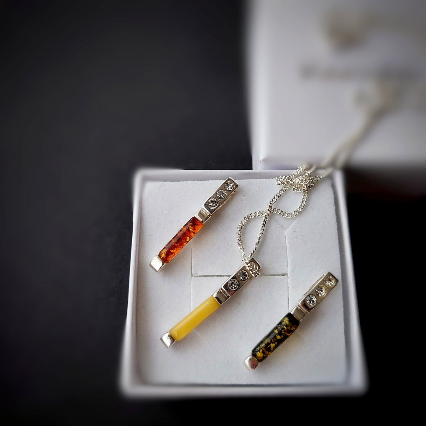 Healing Amber Jewelry - Tiny Vertical Bar Necklace with Zircon, Perfect Birthday Gift Rectangular Shaped Dainty Everyday Necklace with Amber