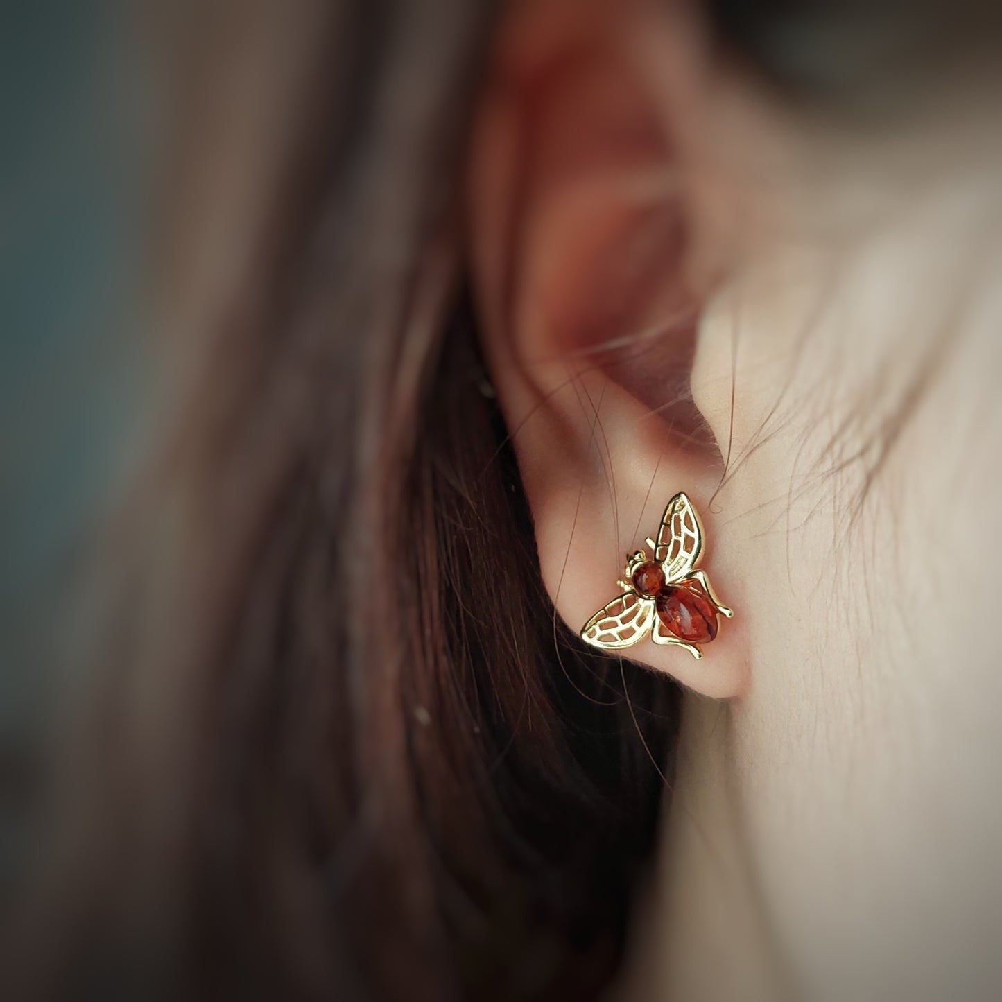 Gold Bee earrings, Amber Honey Bee Earrings, Gold Bee Jewelry, gold stud earrings, boho earrinhs bee birthday gifts for her, bumble bee