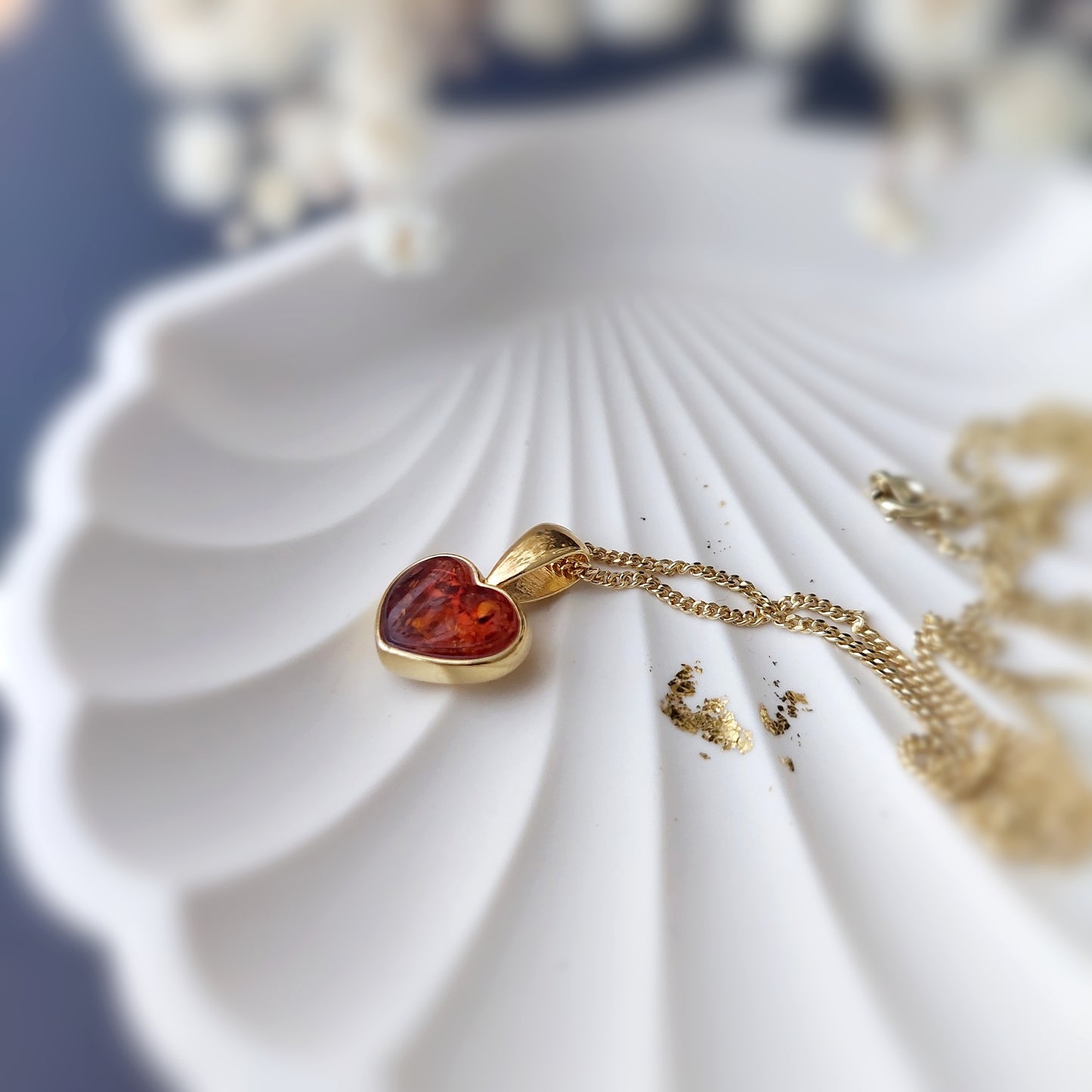 Gold Amber Heart Pendant Necklace, Romantic Jewelry, Baltic Amber & Gold Plated Sterling Silver, Unique Gift for Her, Amber Heart Necklace