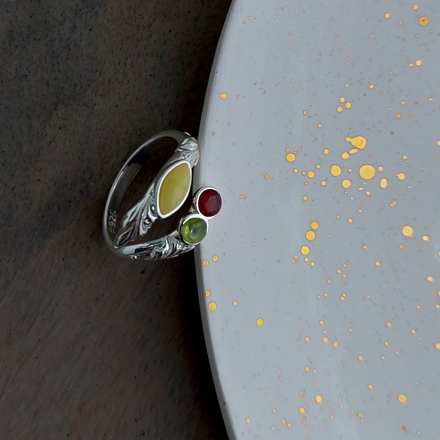 Natural Ruby Ring, Gemstone Ring with Amber, 925 Sterling Silver Ring, peridot crystal ring