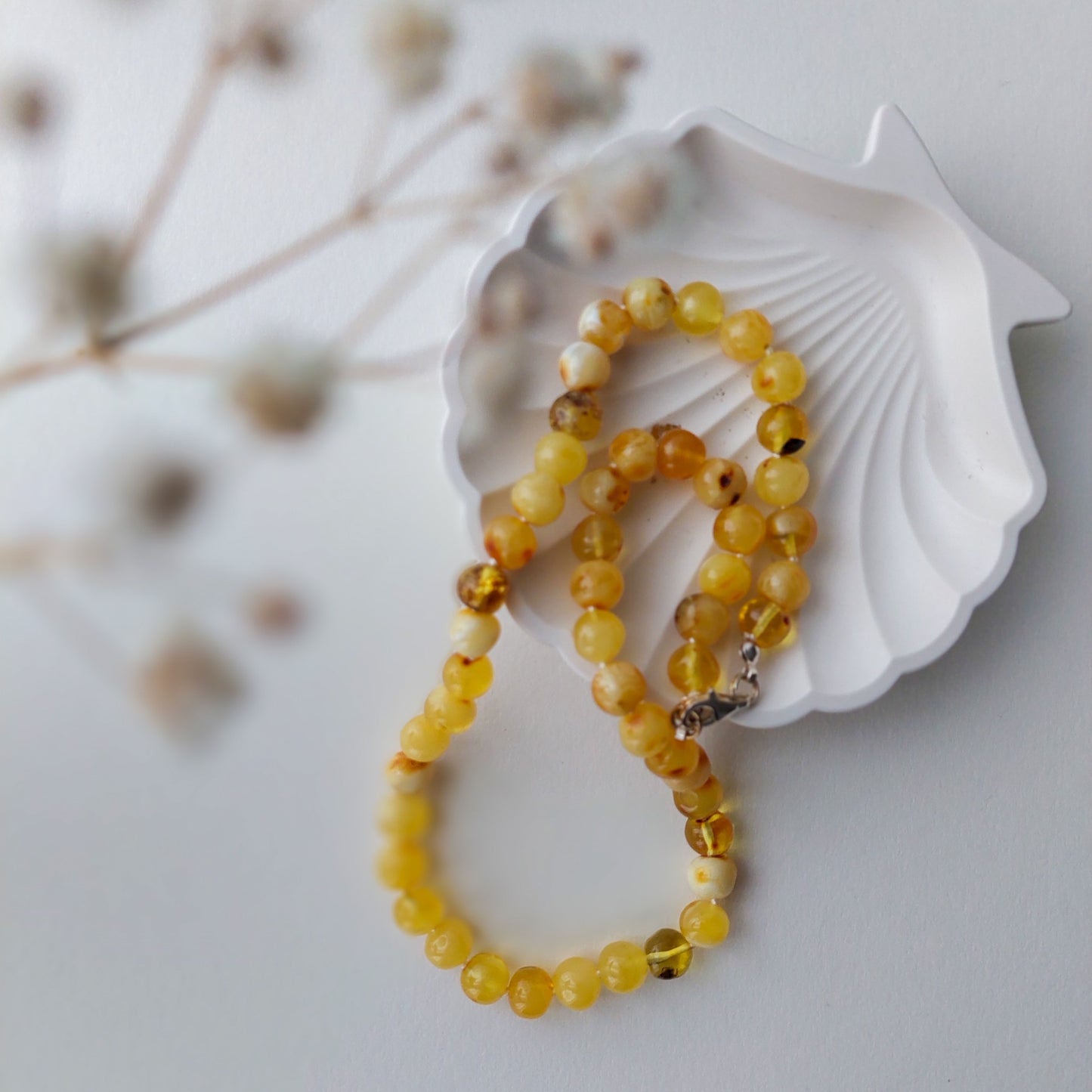 Yellow Baltic Amber Necklace
This particular necklace is made of Natural Baltic amber and sterling silver clasp.