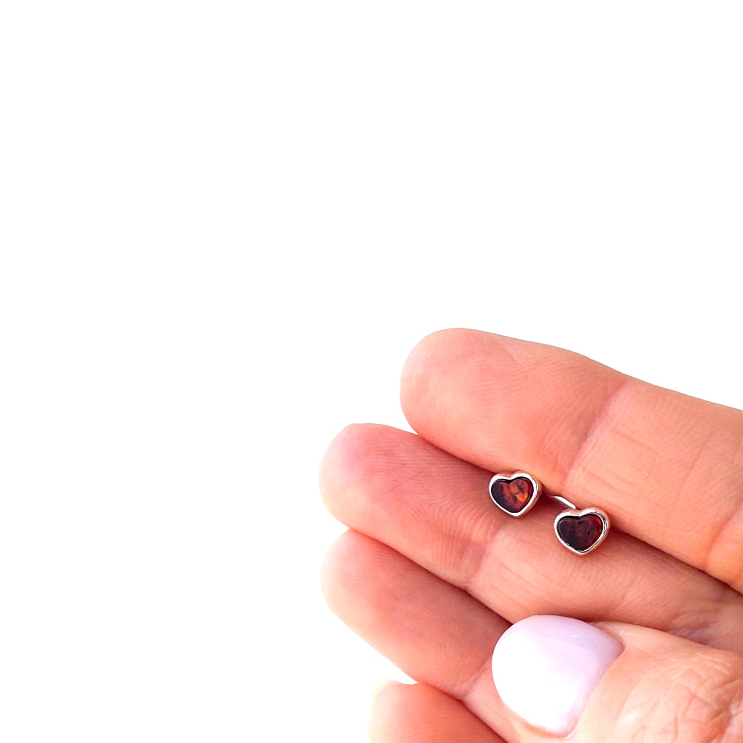 Silver Heart Earrings with Amber, Tiny Heart Stud Earrings, Cute Earrings gift for her, dainty earrings, best friend gift love Birthday Gift