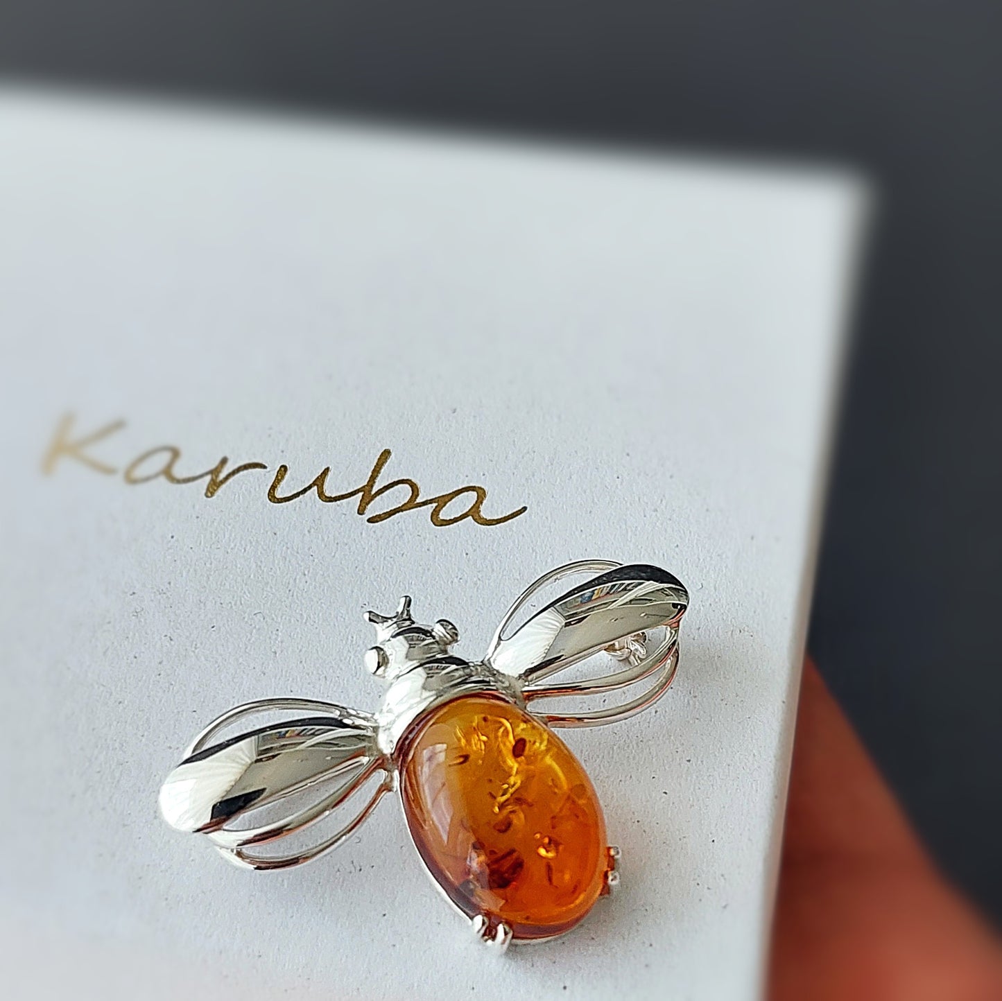 Nature-inspired insect brooch with amber stone, perfect gift for bee lovers