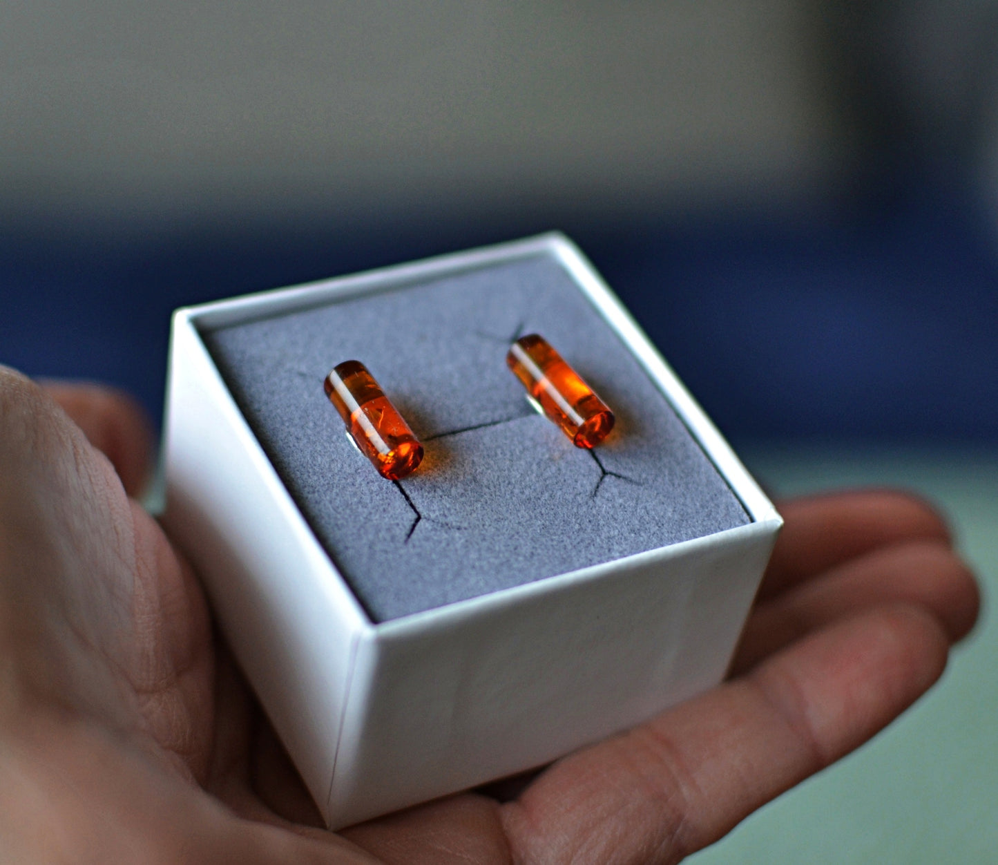 Silver Bar Amber Earrings