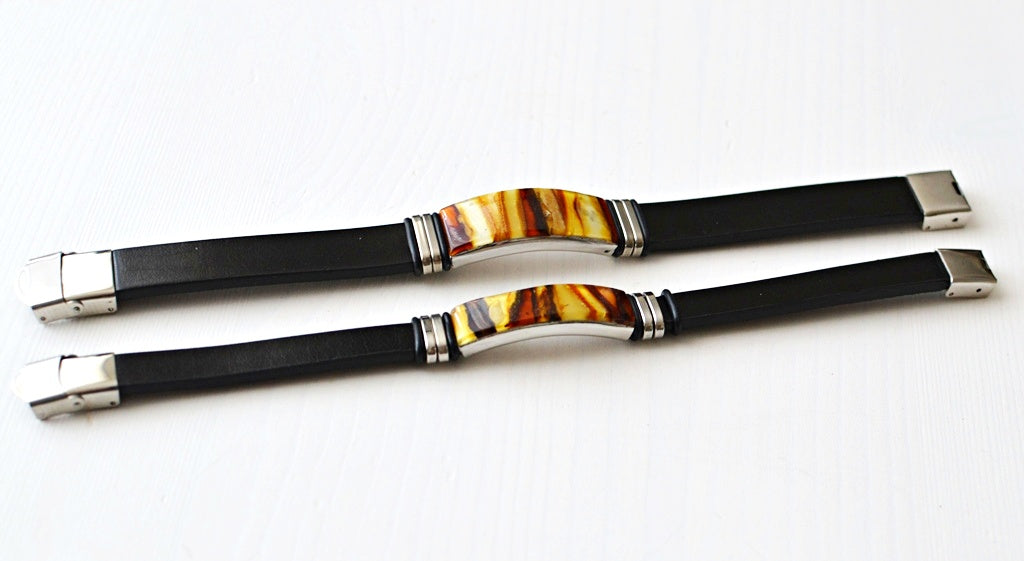 Mens Leather Amber Bracelet