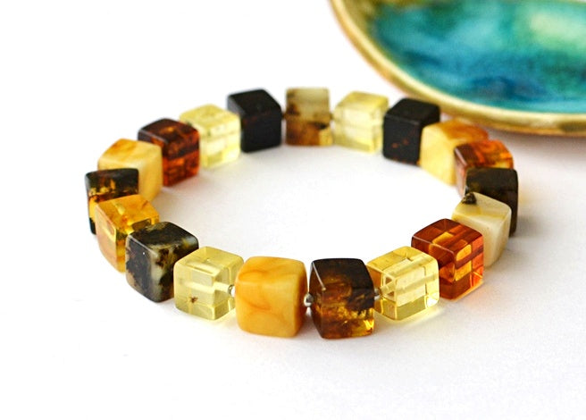 Cube Gemstone Amber Bracelet