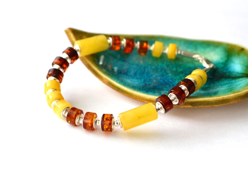 Gold Amber Bracelet with Silver