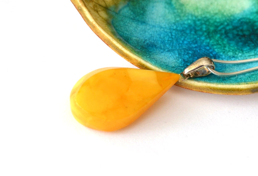 Egg Yolk Amber Pendant Necklace