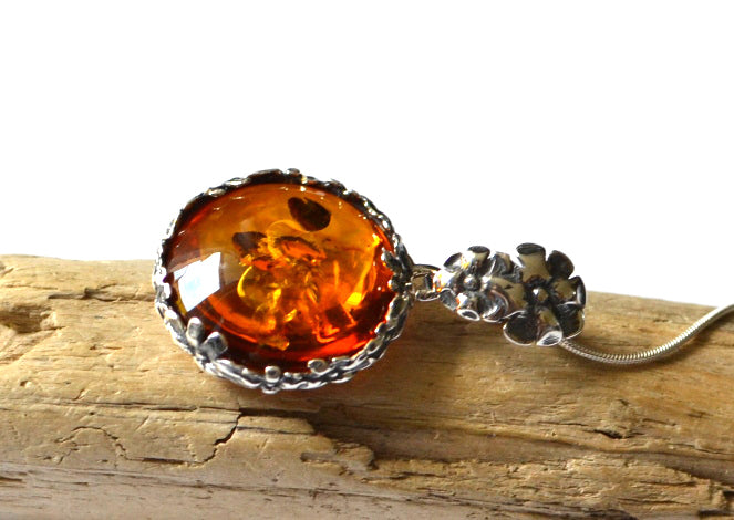 Amber Floral Pendant Necklace