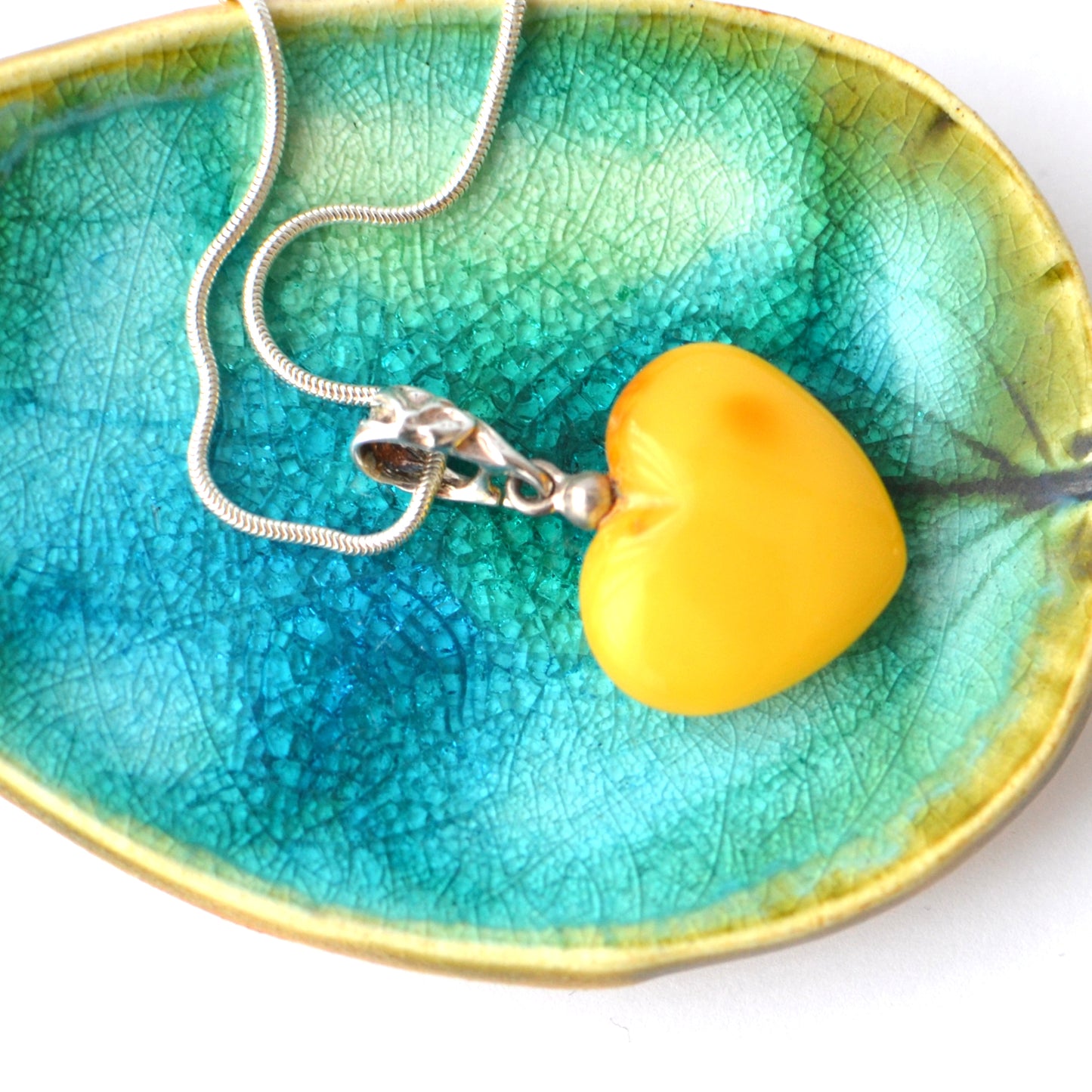 Amber Heart Pendant Necklace