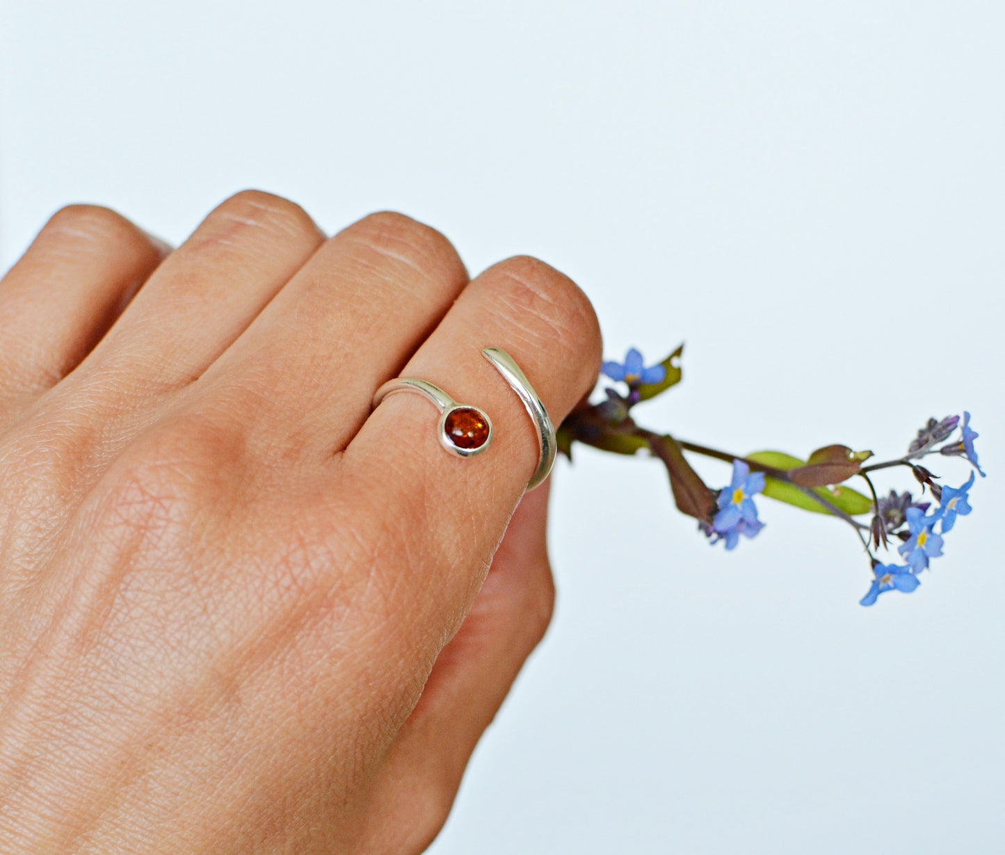 Open Baltic Amber Ring with Silver