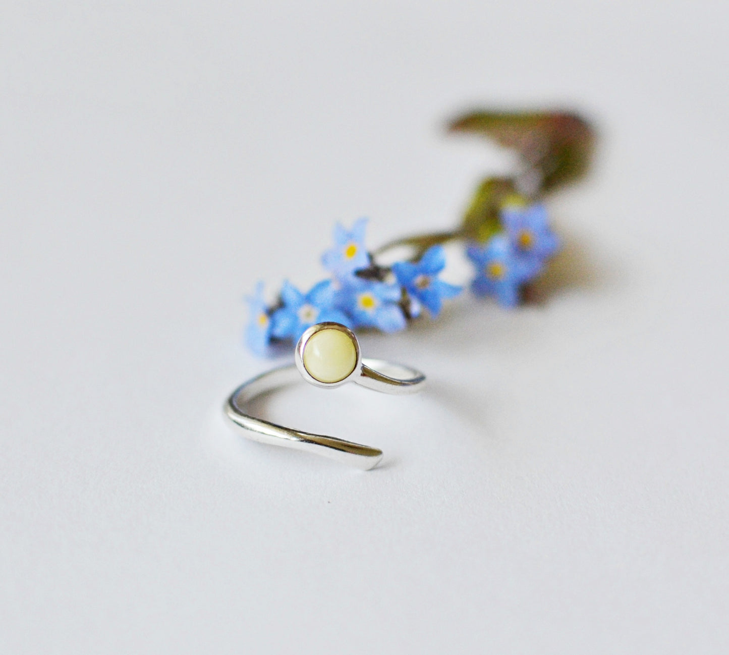 Dainty Silver Baltic Amber Ring