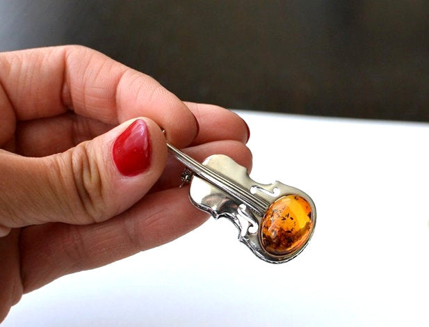 Sterling Silver Amber Brooch