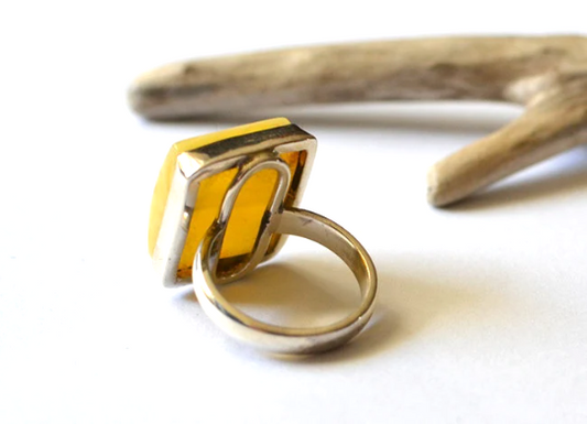 Natural Amber Ring with Silver