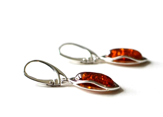 Silver Dangle Amber Earrings