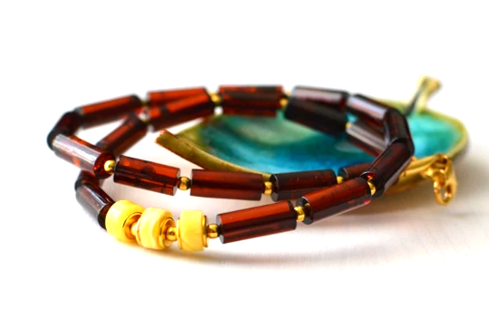 Natural Amber Beads Necklace with Gold