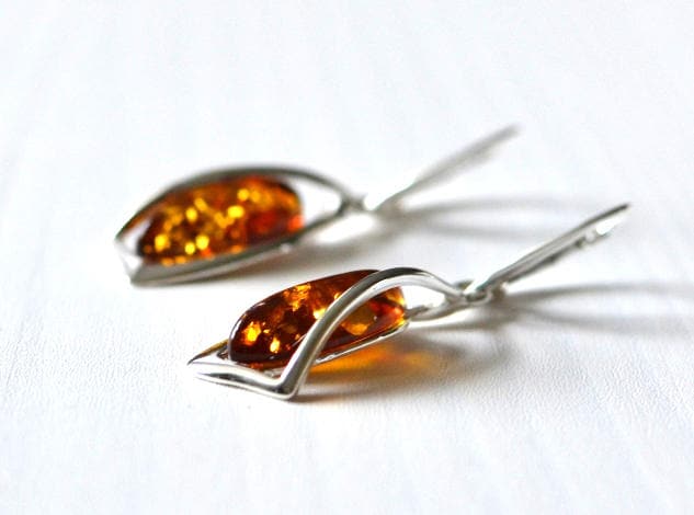 Tear drop earrings with amber beads, sterling earrings raw crystal earrings, dangle stone earrings, amber drop earrings long beaded earrings