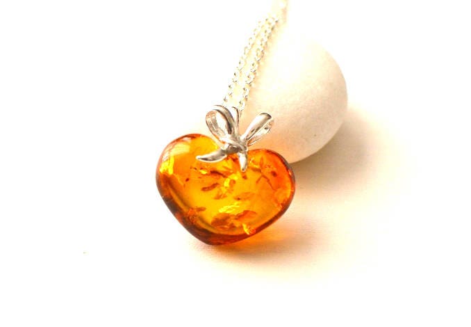 Silver Amber Heart Necklace