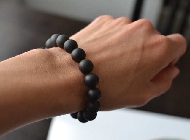 Black gemstone amber bracelet, stone jewelry gift for her, Baltic amber beads bracelet, healing stone bracelet, amber gift for wife