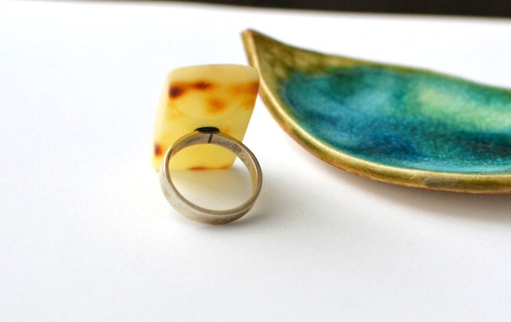 Yellow Amber Silver Modern Ring