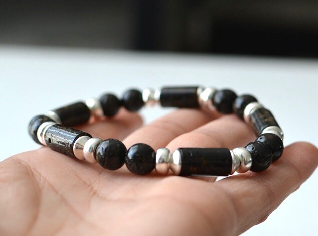 Mens Sterling Silver Bracelet with Amber