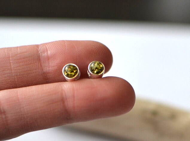 Green Amber Stud Earrings