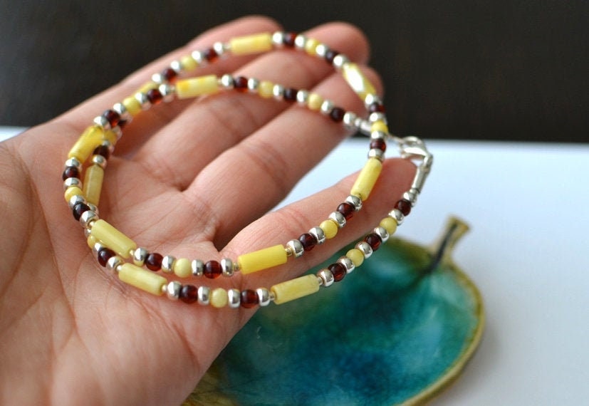 Natural Amber Necklace with Silver
