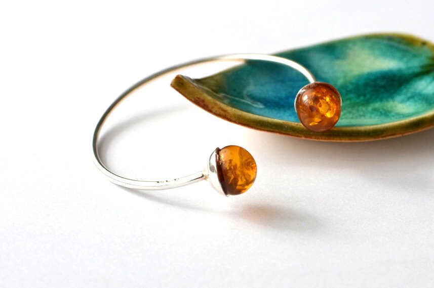 Sterling Silver Cuff Amber Bracelet