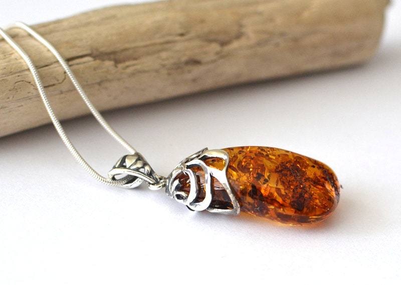 Silver Chain Amber Necklace