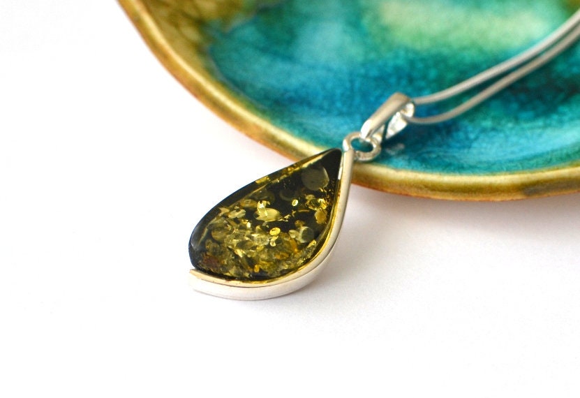 Green Amber Pendant Necklace