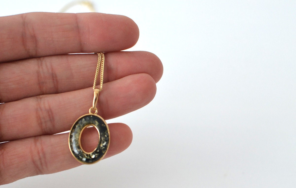 Green Amber Gold pendant Necklace