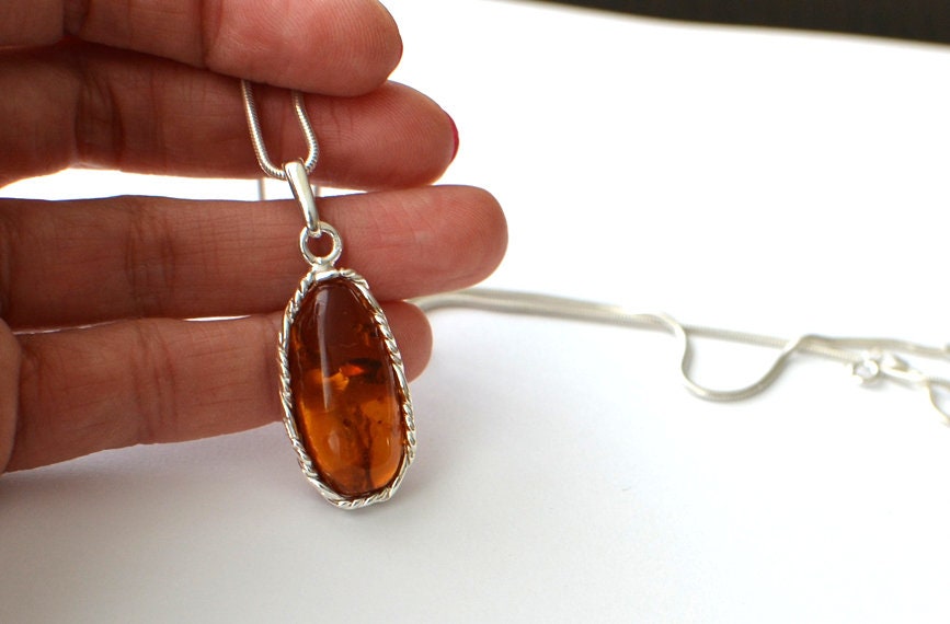 Cognac Amber Pendant Necklace