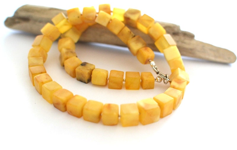 White Amber Cube Necklace
