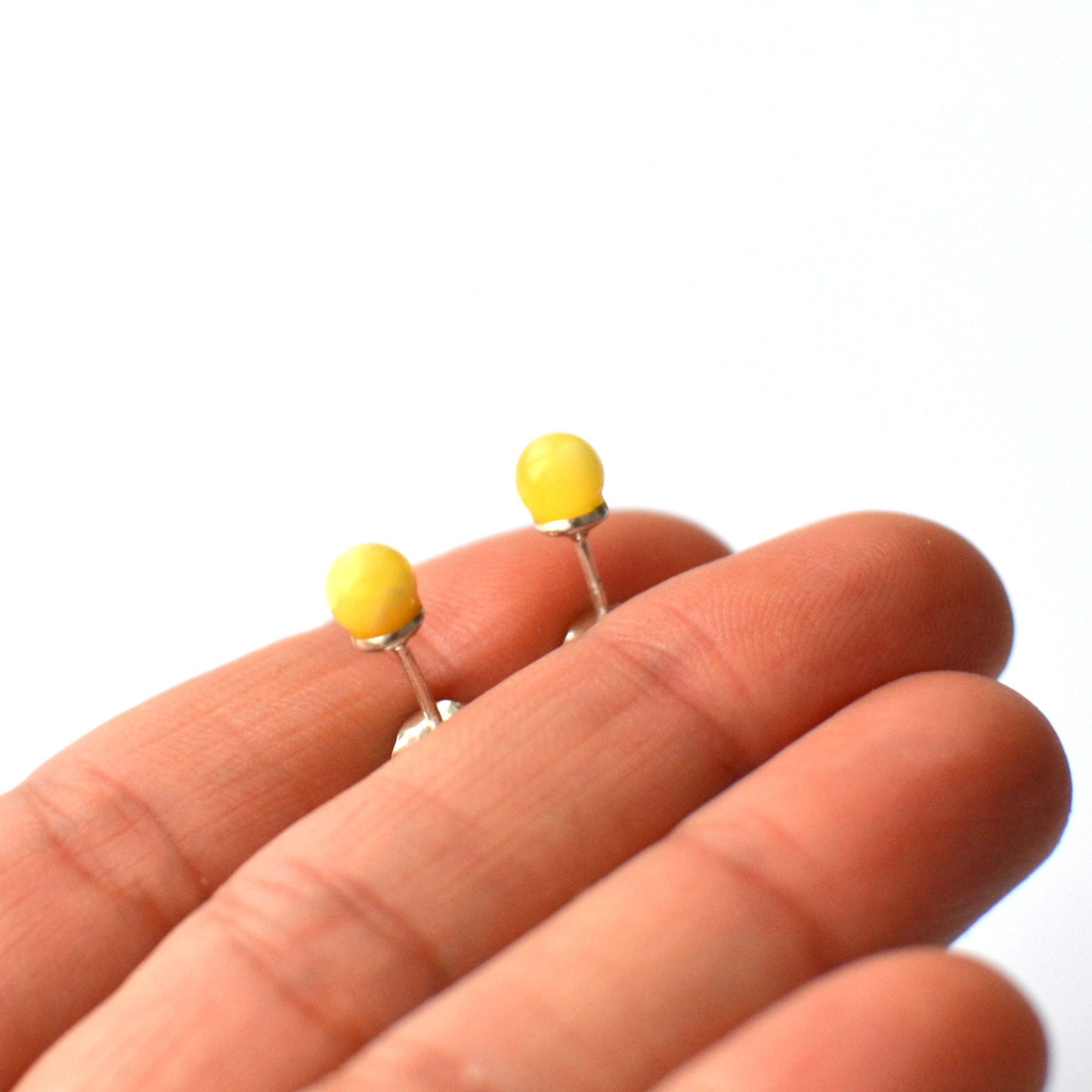 Dainty Yellow Amber Stud Earrings