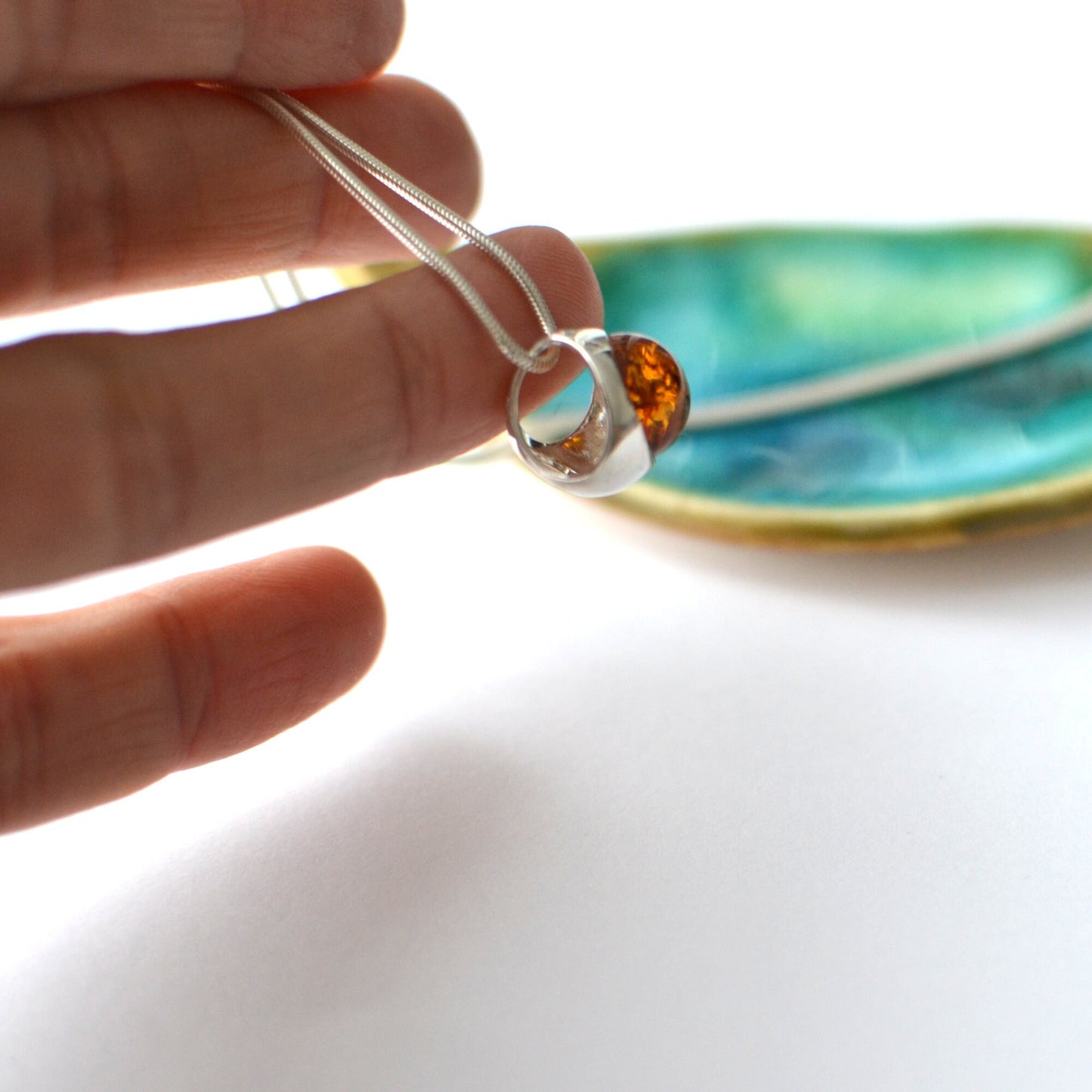 Modern Amber Pendant Necklace