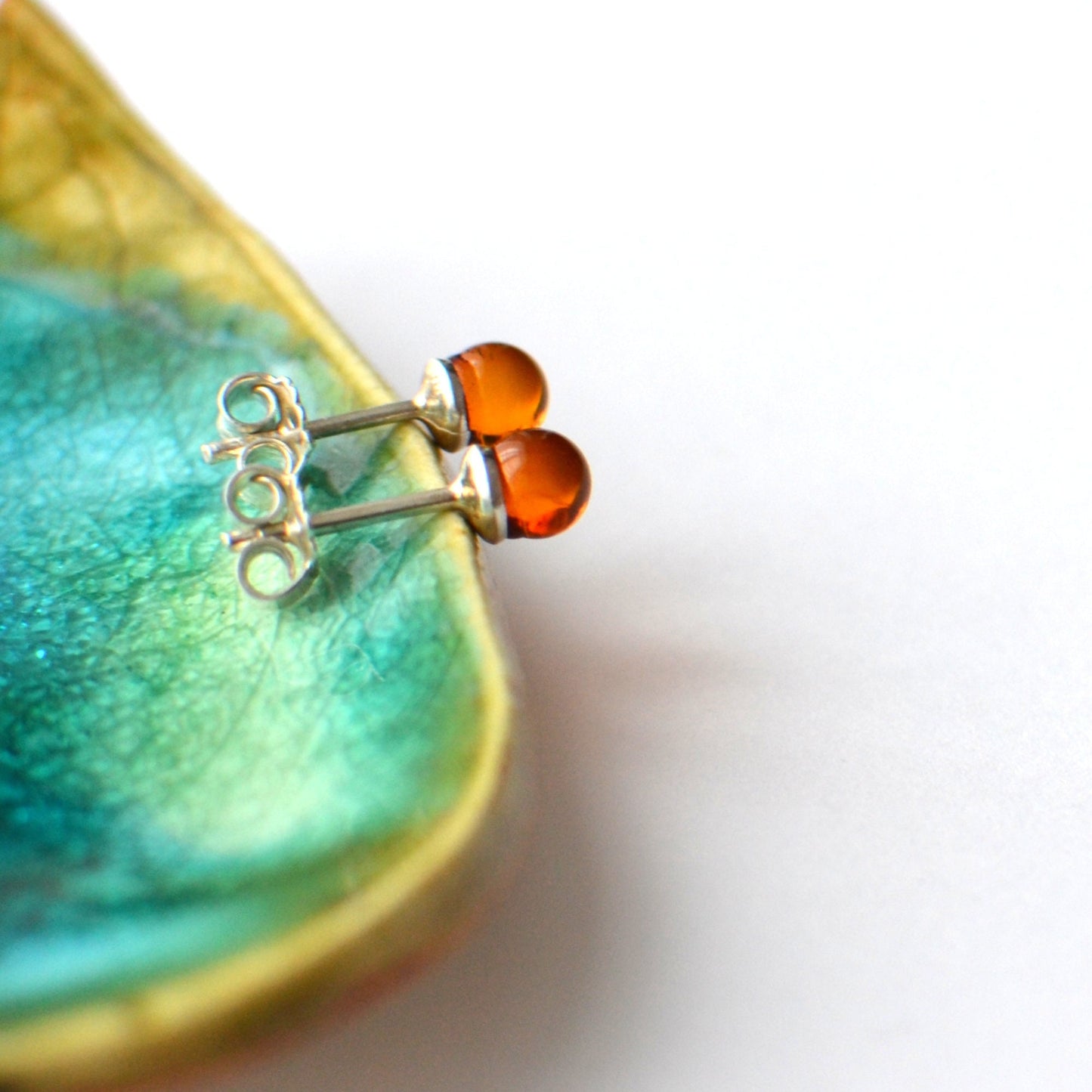 Dainty Stud Cognac Amber Earrings