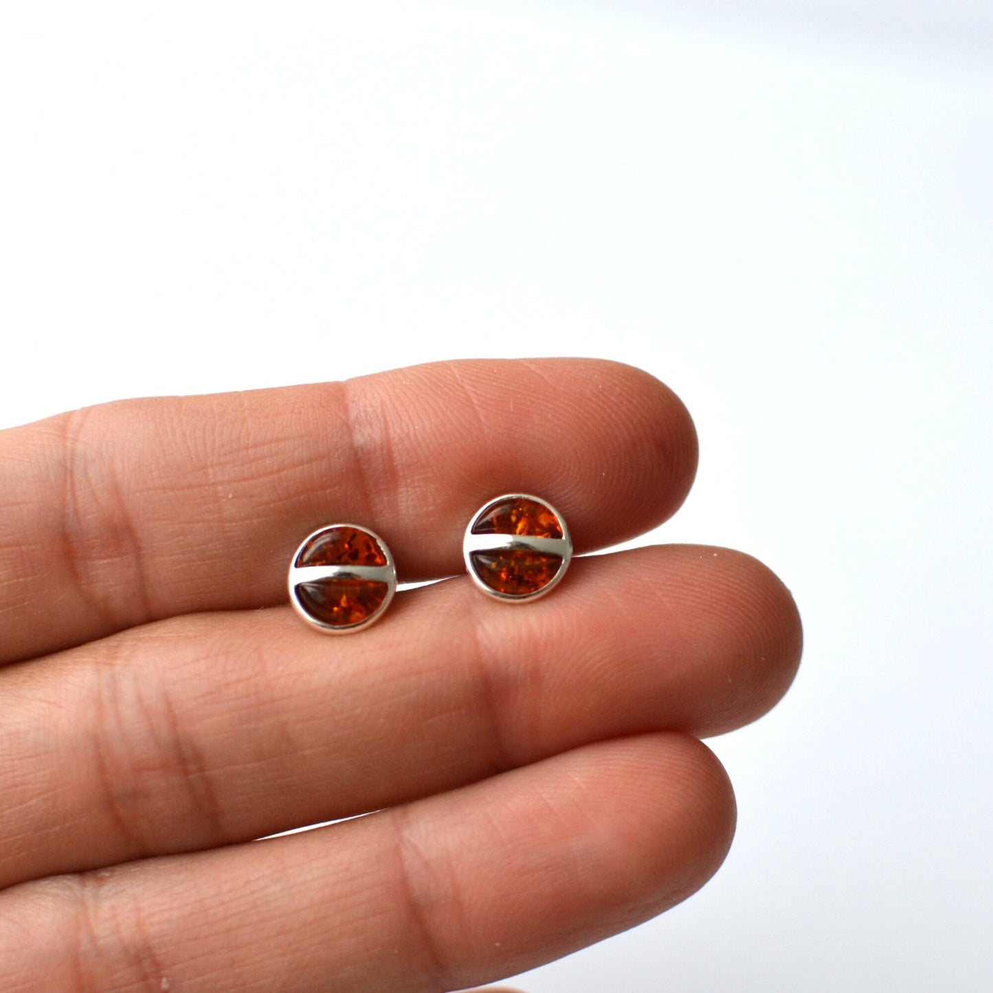 Dainty Silver amber Stud Earrings
