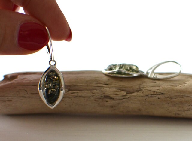 Green Amber drop earrings