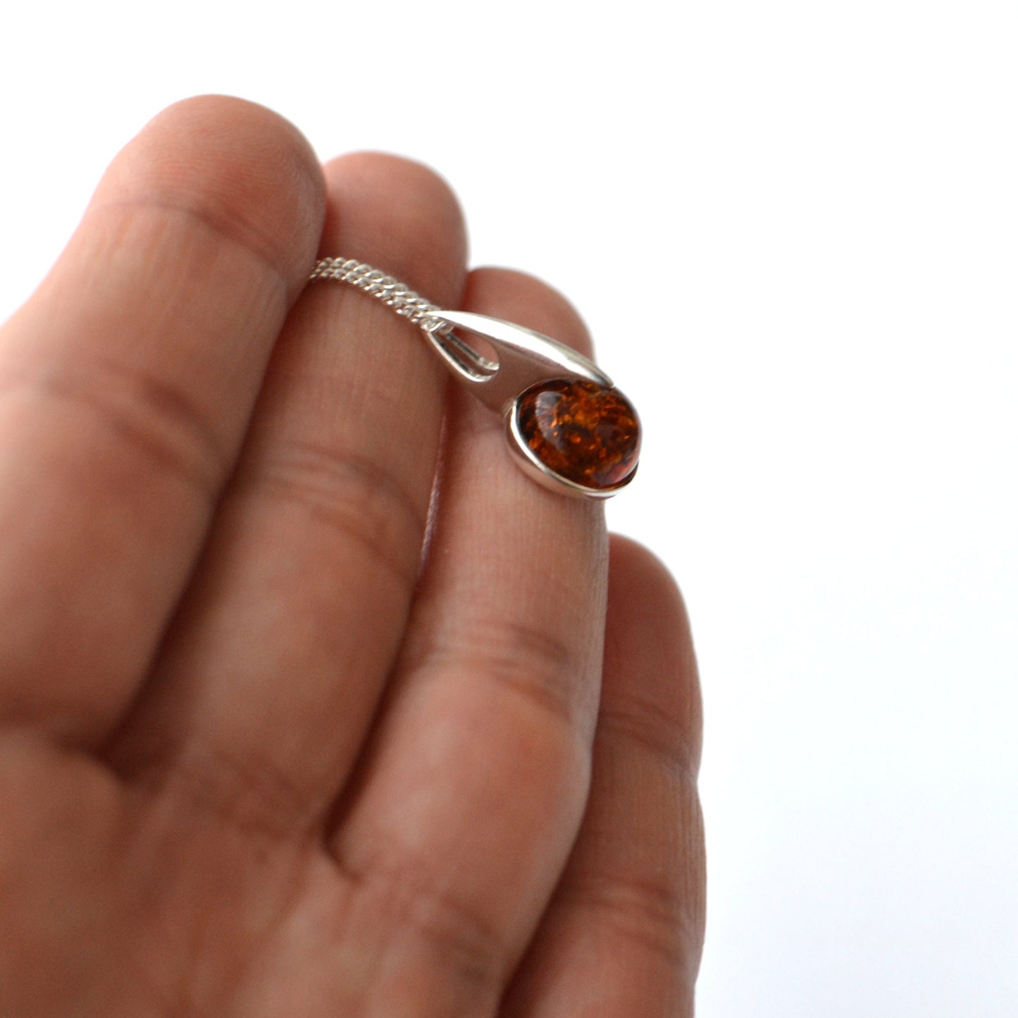 Dainty Silver Amber Necklace