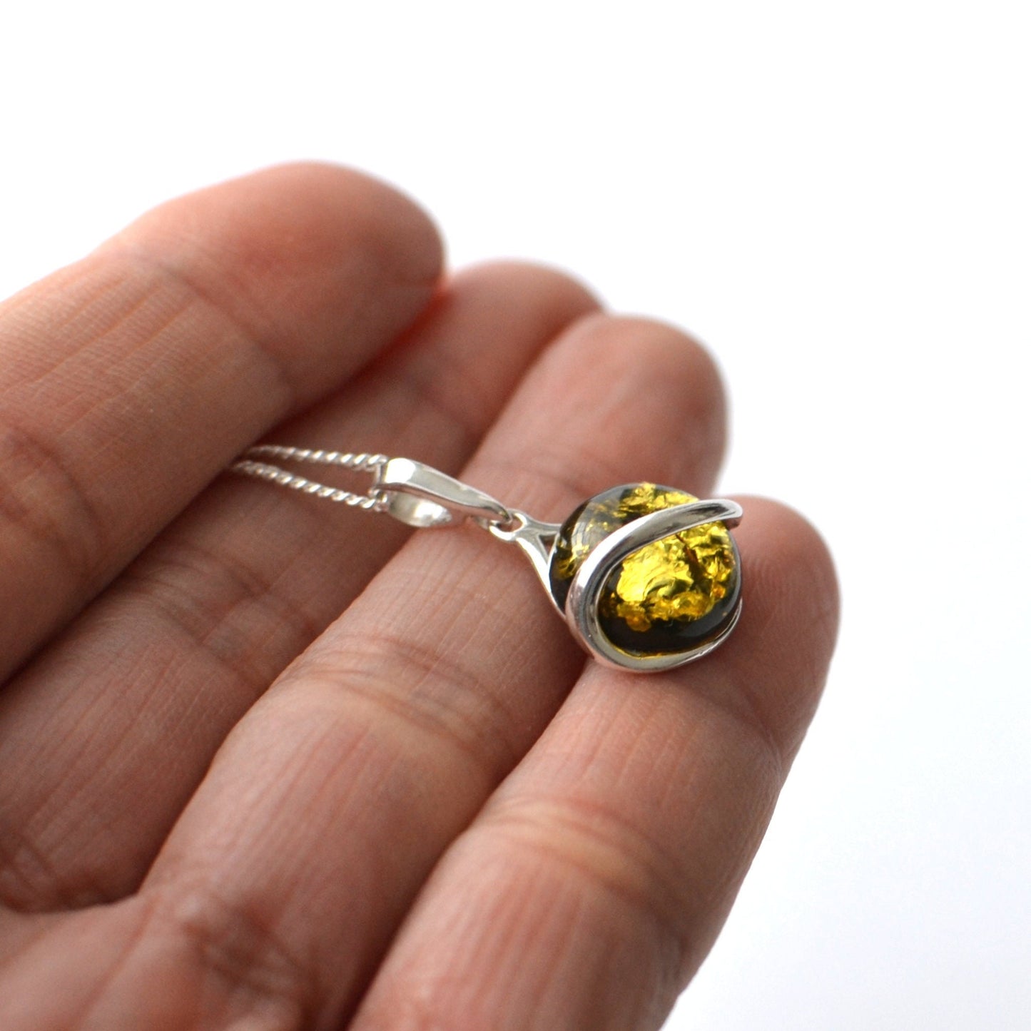 Dainty Green Amber Necklace