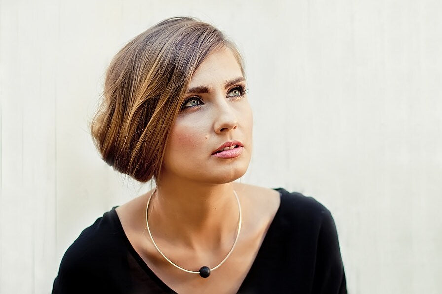 Minimalist White Amber Ball Silver Necklace