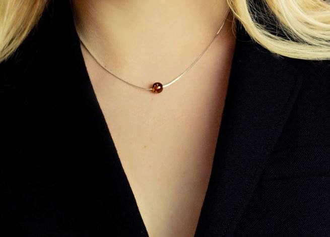 Dainty Silver Amber Necklace