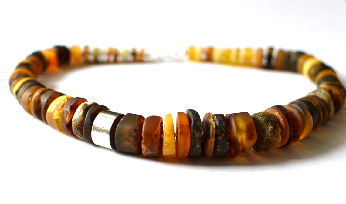 Raw Amber Chunky Necklace with Silver