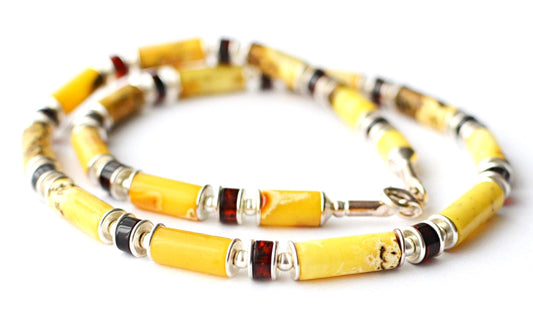 Mens Amber necklace, Gemstone Mens necklace with silver, amber jewelry for men