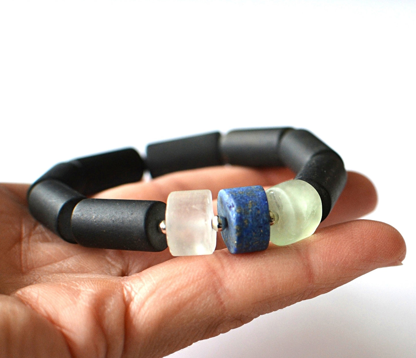 Amber bracelet with Lapis lazuli