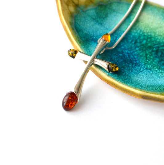 Colorful Amber Cross Pendant