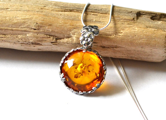 Amber Floral Pendant Necklace