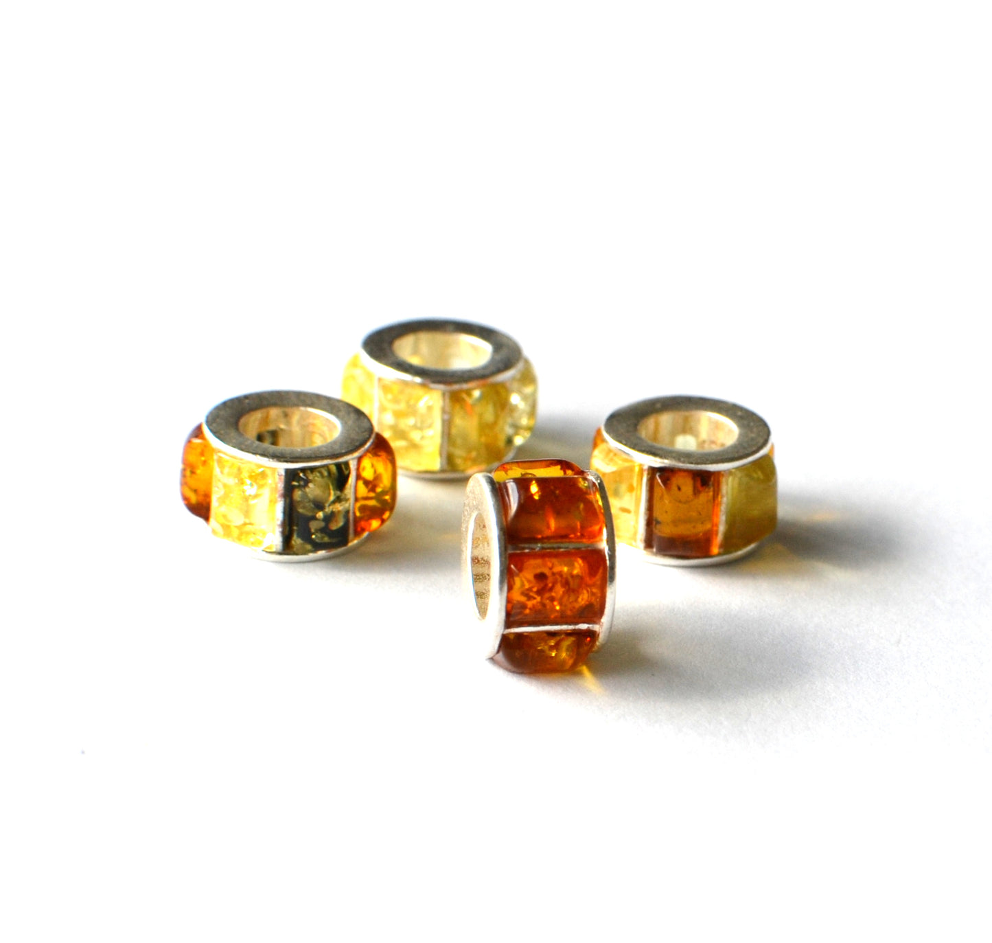 Amber Bead with Silver Core Charm